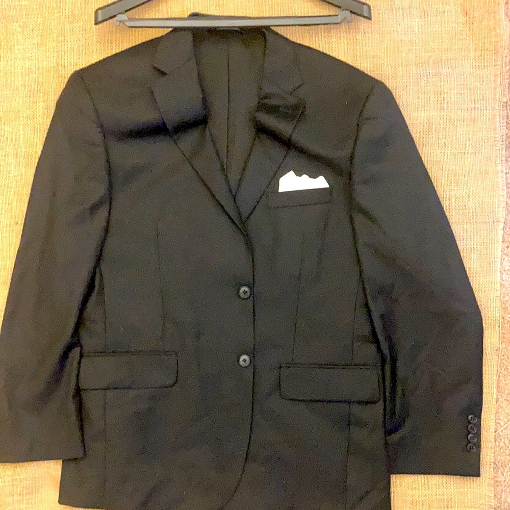 Jos A Bank black blazer with white pocket square